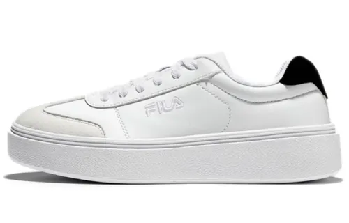 FILA Leather Low top Skateboard Shoes Unisex Light Coffee White Korean Style