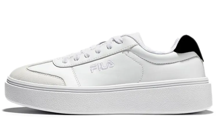 FILA Leather Low top Skateboard Shoes Unisex Light Coffee White Korean Style