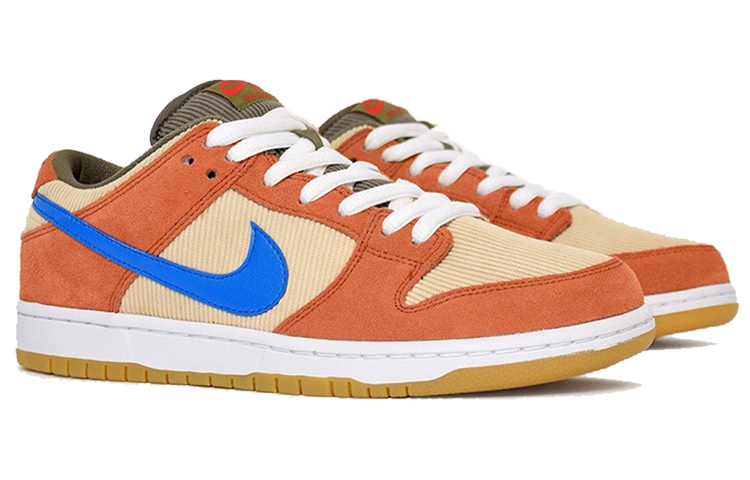 Кеды Nike Dunk SB Pro Corduroy (каки-коричневые) — Оранжевый / синий — фото 3