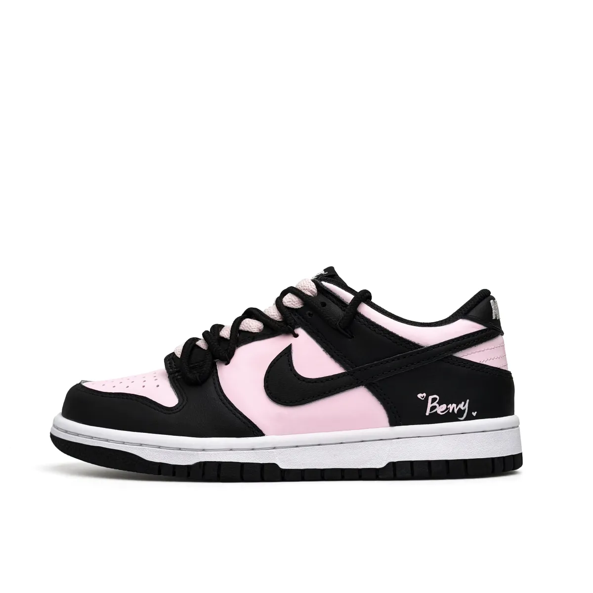 Nike Dunk Cherry Blossom White Peach Double Shoelace Abrasion Resistant Low top Skateboard Shoes Unisex Black Pink