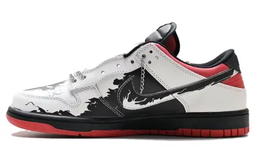 Nike Dunk Slip Resistant Abrasion Resistant Low top Skateboard Shoes Unisex White Black Red