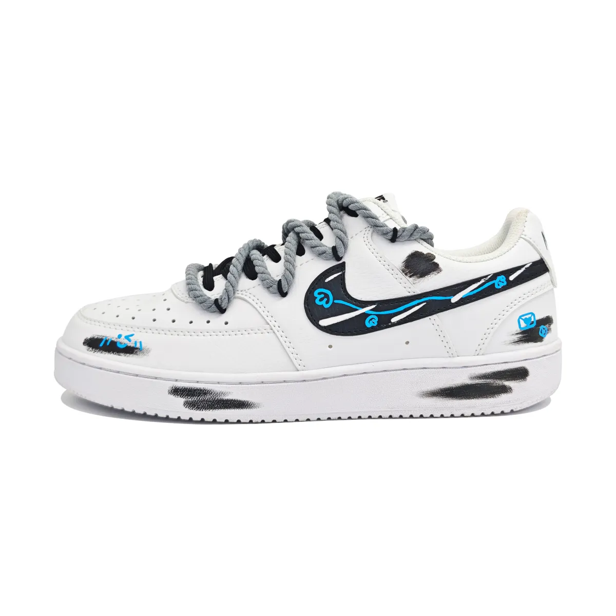 Nike Court Vision 1 Smile Messenger 2 Cushioning, Wear Resistant Low top Skateboard Shoes Unisex Black White Blue
