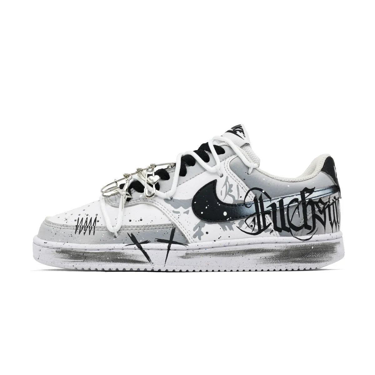 Nike Court Vision 1 Gothic Arts Cow Leather Abrasion Resistant Low top Skateboard Shoes Unisex Black White