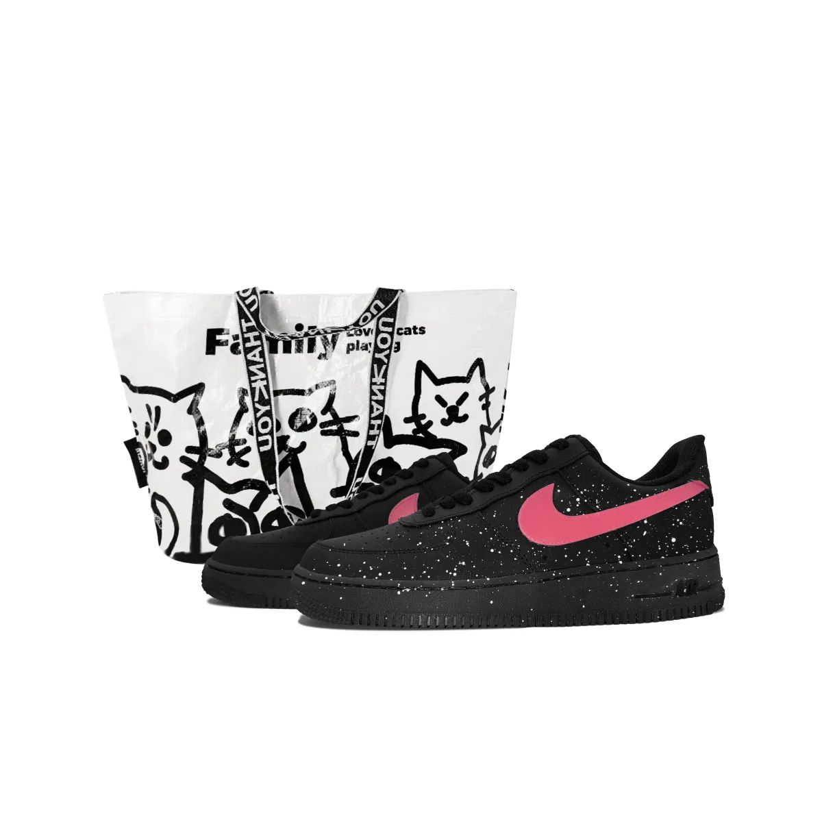 Nike Air Force 1 Baby's Breath Slip Resistant Abrasion Resistant Low top Skateboard Shoes Unisex Black Pink