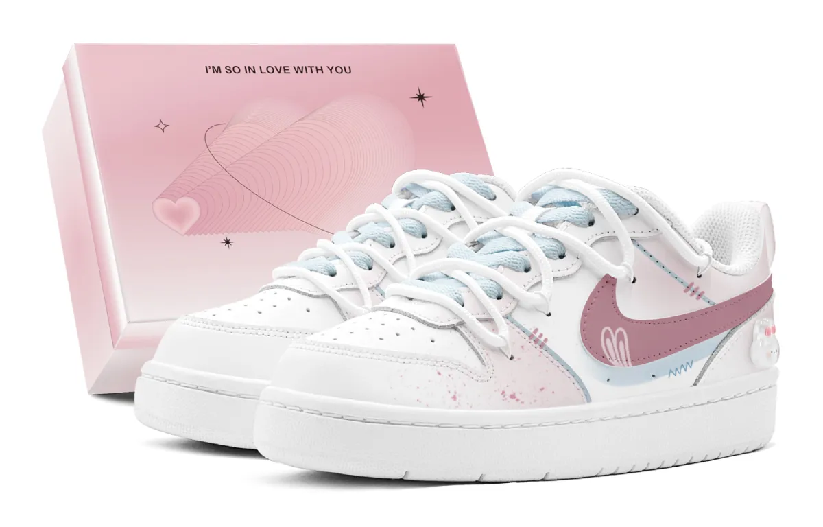 Nike Court Borough Couple's, Romantic Treat, Raspberry Bunny, Cute, Anti Aging Low top Skateboard Shoes Women's