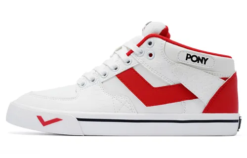 Pony Atop Abrasion Resistant Slip Resistant Low top Skateboard Shoes Unisex White Red