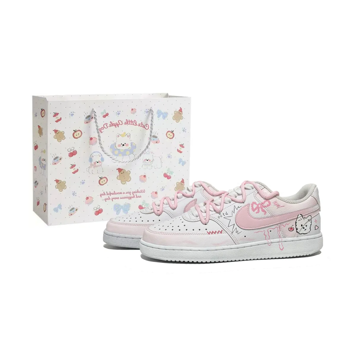 Nike Court Vision 1 West Highland Puppy Cushioning Height Increasing Low top Skateboard Shoes Women's Pink