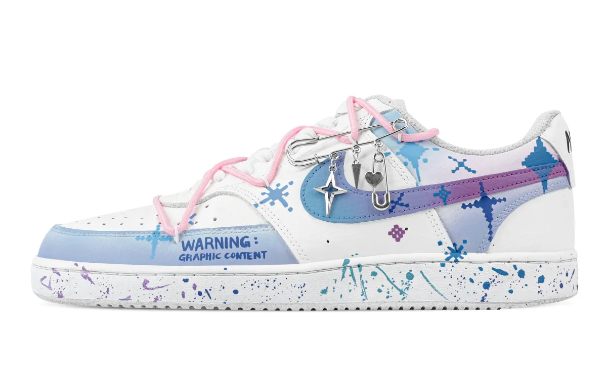 Nike Court Vision 1 Sparkling Stars Abrasion Resistant Low top Skateboard Shoes Men's Blue White