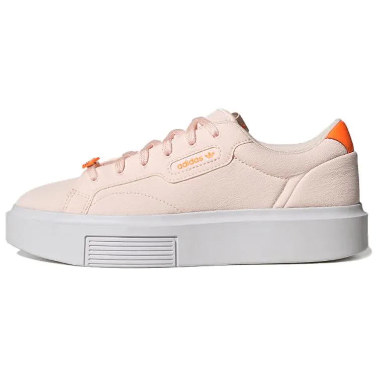 Adidas Originals Sleek Super Synthetic Leather Slip Resistant Low top Skateboard Shoes Women's Pink White Orange