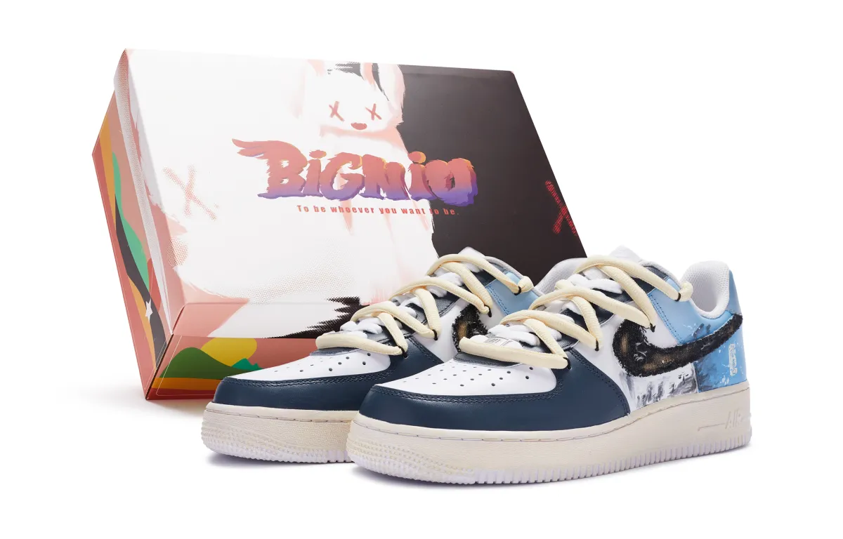 Nike Air Force 1 Air Force 1 Skateboard Shoes Women's White Blue Black Special Gift Box