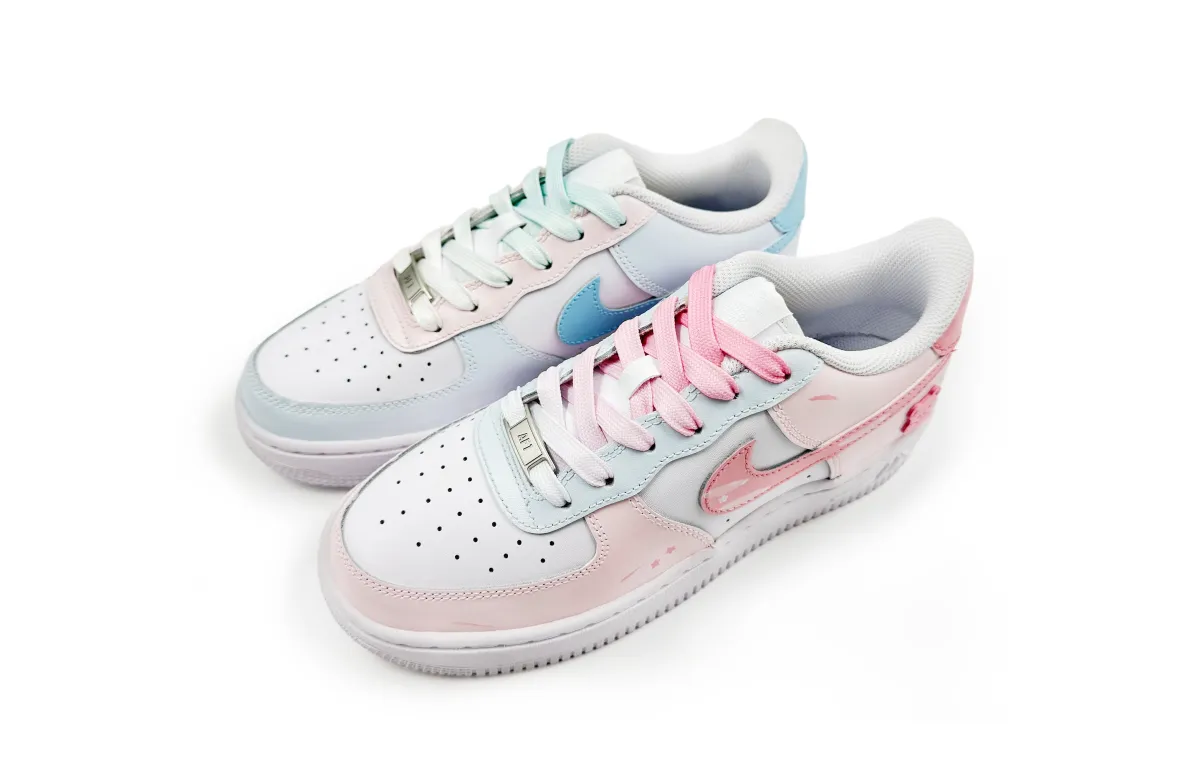 Nike Air Force 1 REGO Hot Dog, Hugging Bear Cute Low top Skateboard Shoes Unisex White Pink Blue