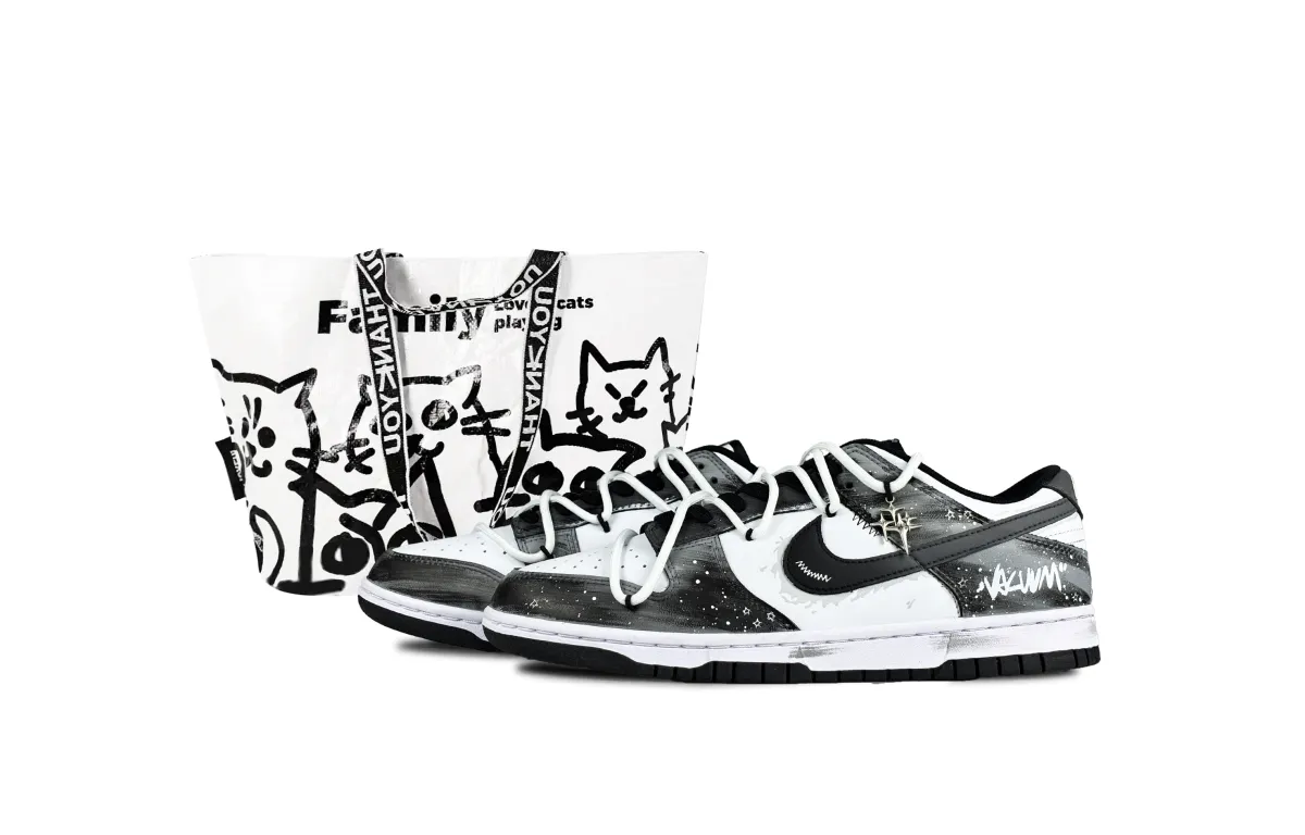 Nike Dunk Memory Fragment Abrasion Resistant Low top Skateboard Shoes Unisex Black White