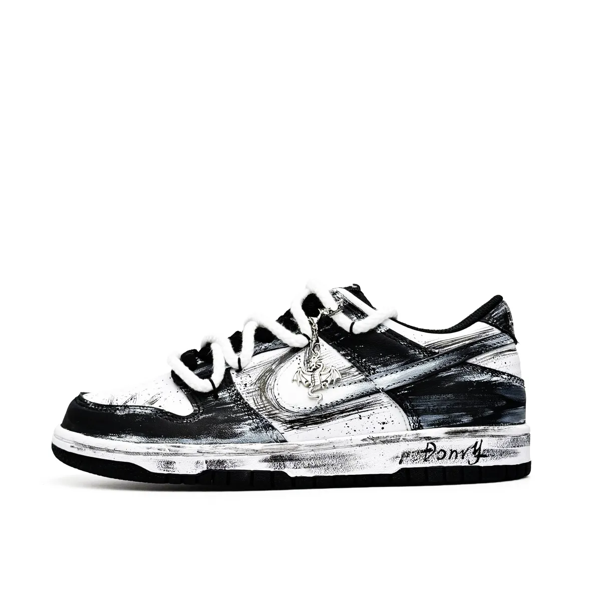 Nike Dunk Leather Abrasion Resistant Breathable Low top Skateboard Shoes Unisex Black White Gray