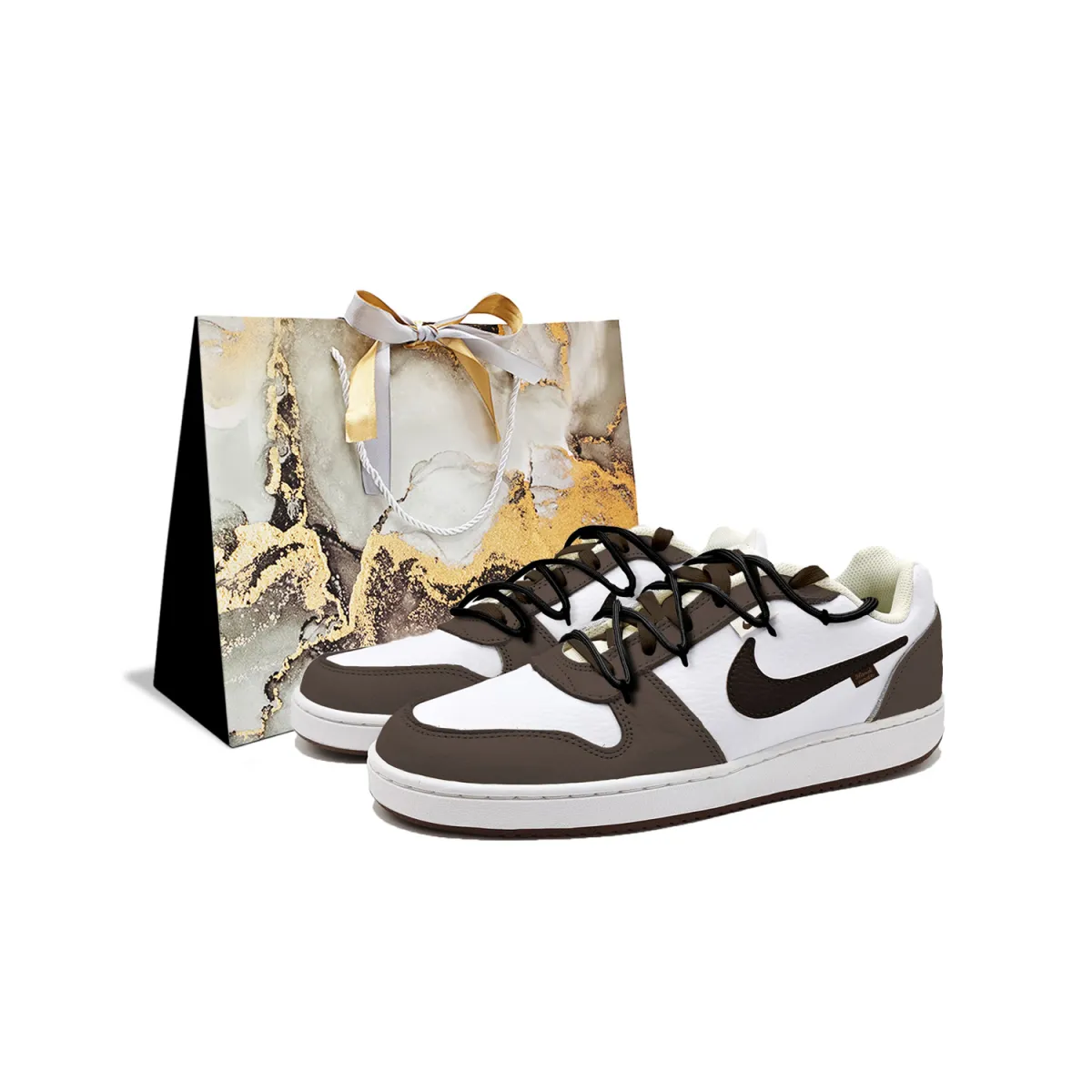 Nike EBERNON Black Mocha Synthetic Leather Cushioning Abrasion Resistant Slip Resistant Low top Skateboard Shoes Men's