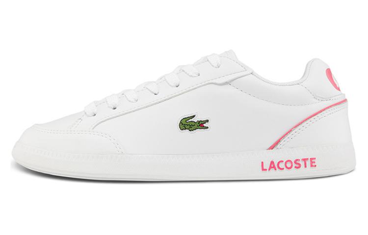 LACOSTE Cow Leather Comfortable Round Toe Low top Skateboard Shoes Women's White