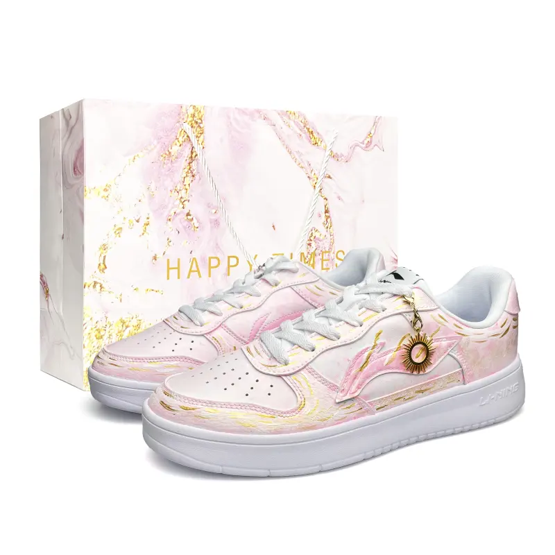 Li Ning Floating Boat Thermal Lightweight Breathable Slip Resistant Low top Skateboard Shoes Unisex White Pink
