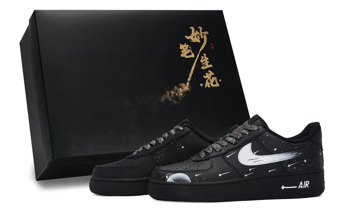 Nike Air Force 1 Wondrous Brush Blossoms, Lost Galaxy Low top Skateboard Shoes Unisex Black Silver