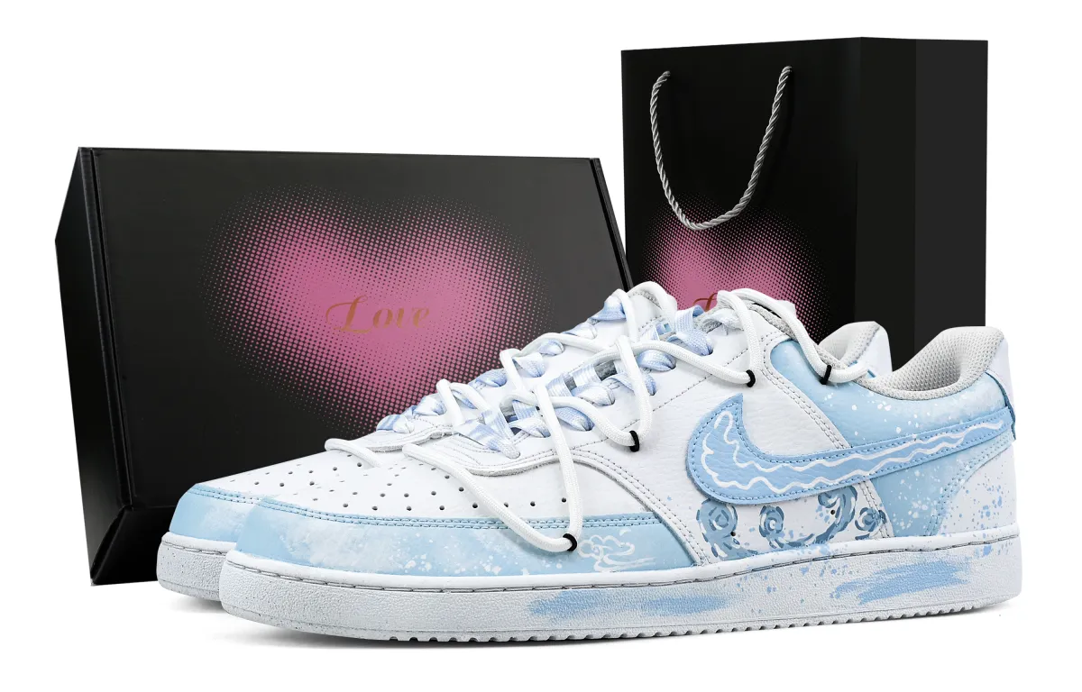 Nike Court Vision 1 Summer Wave Heart Box Slip Resistant Abrasion Resistant Low top Skateboard Shoes Men's Light Blue