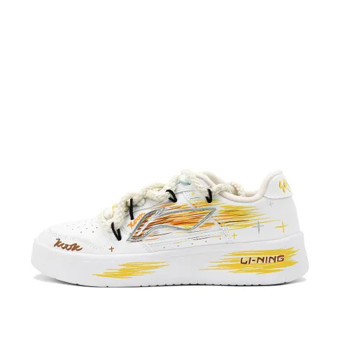 Li Ning Floating Boat Slip Resistant Abrasion Resistant Low top Skateboard Shoes Women's White Yellow