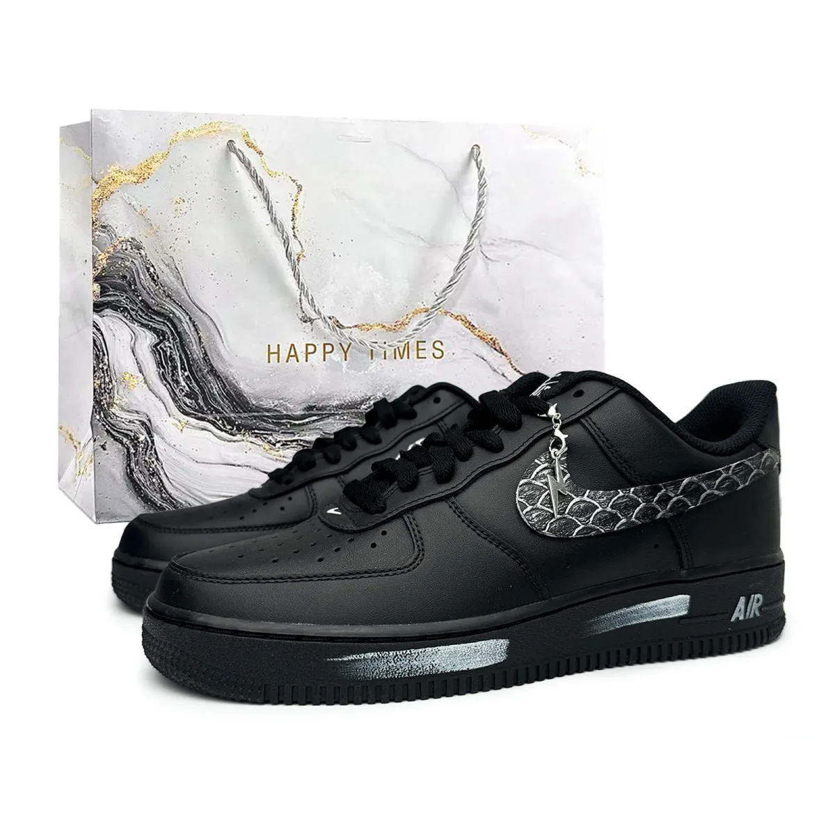 Nike Air Force 1 Silver Scales Glistening Height Increasing Height Increasing Low top Skateboard Shoes Unisex