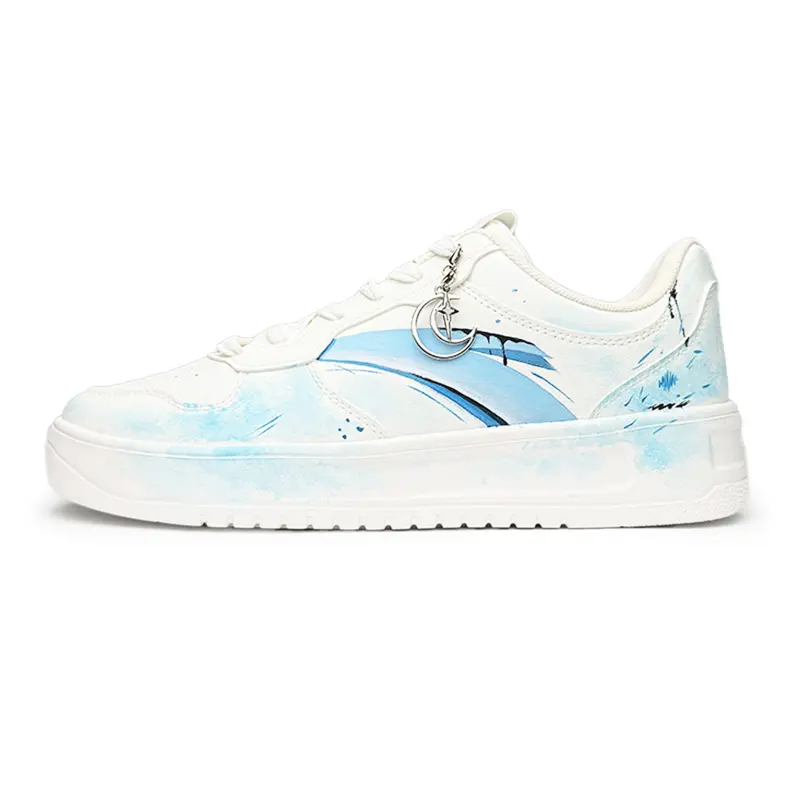 Anta Easy Slip Resistant Lightweight Height Increasing Low top Skateboard Shoes Unisex Light Blue