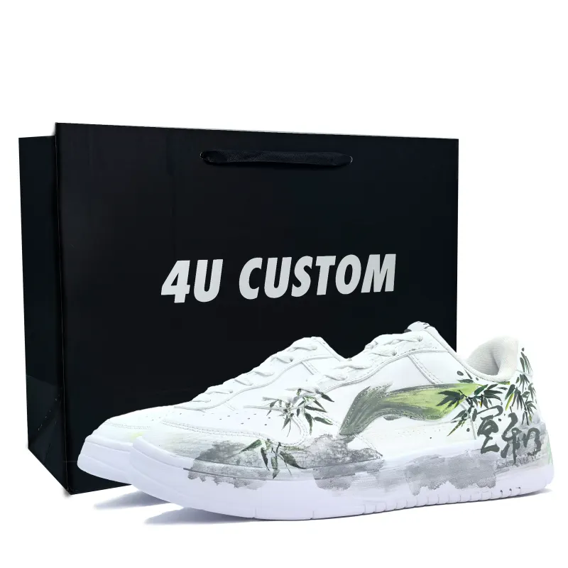 Li Ning Floating Boat Abrasion Resistant Breathable Height Increasing Low top Skateboard Shoes Unisex White Green
