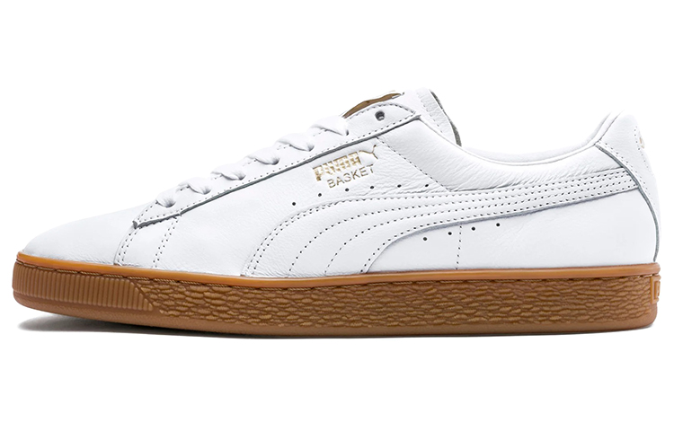 Мужские кеды PUMA Basket Classic Gum Deluxe (бело-золотые) — фото 1