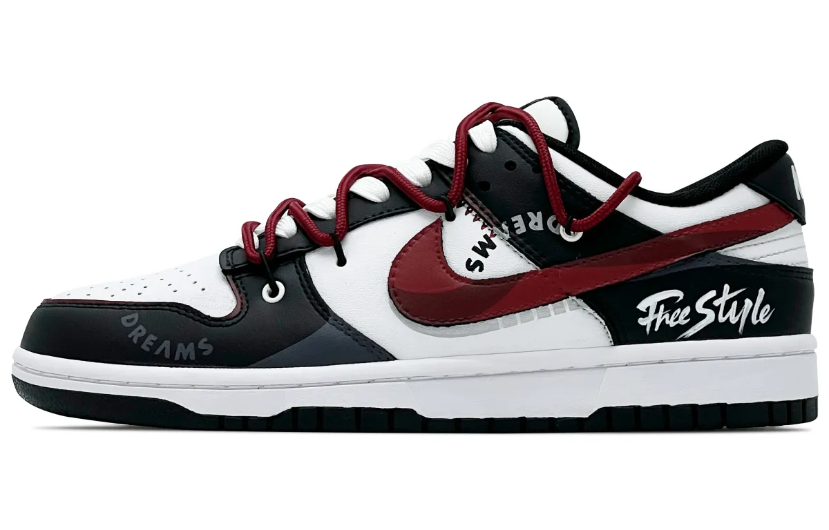 Nike Dunk Leather Abrasion-Resistant Low-top Skateboard Shoes Unisex Black White Red