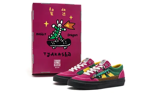 TYAKASHA x Vision Street Wear Stick Slip Resistant Balance Low top Skateboard Shoes Unisex Rose Red