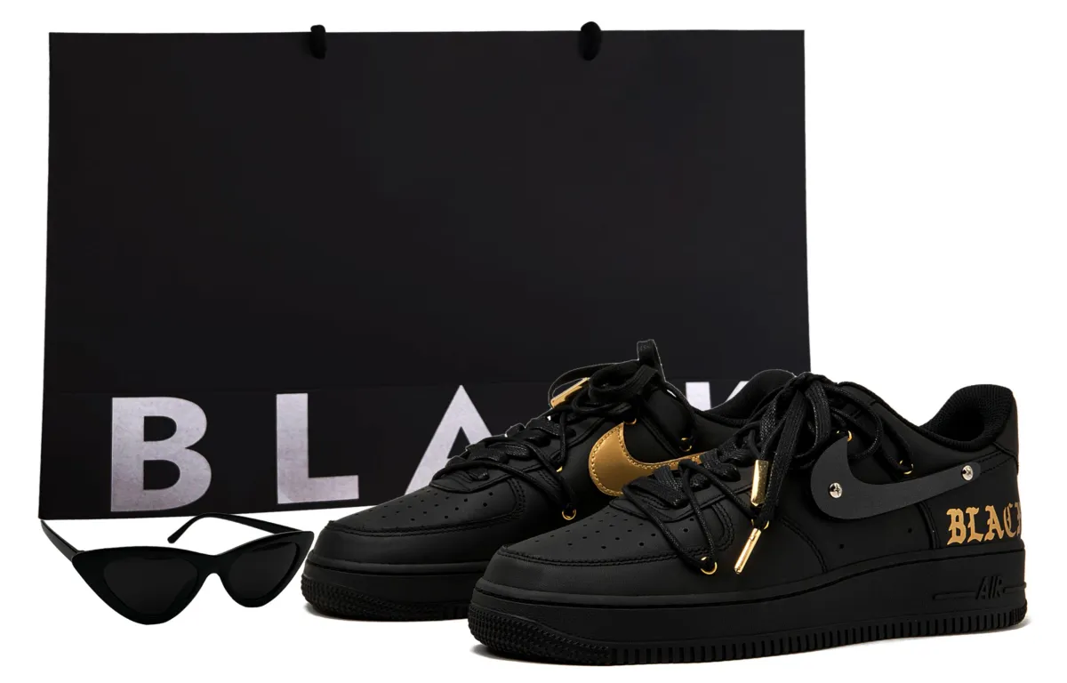 Nike Air Force 1 Air Force 1 Low top Skateboard Shoes Unisex Matte Black Gold