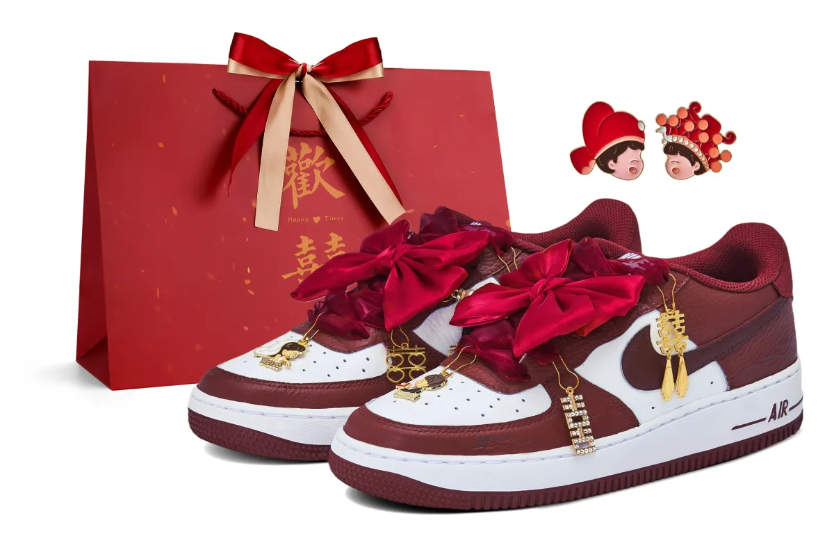 Nike Air Force 1 Slip Resistant Abrasion Resistant Low top Skateboard Shoes Men's Burgundy