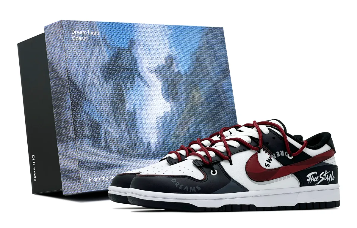 Nike Dunk Abrasion-Resistant Abrasion-Resistant Low-top Skateboard Shoes Unisex Black White Red