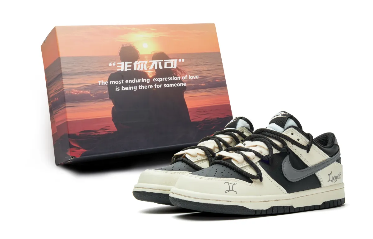 Nike Dunk Abrasion Resistant Low top Skateboard Shoes Unisex Beige Gray Black