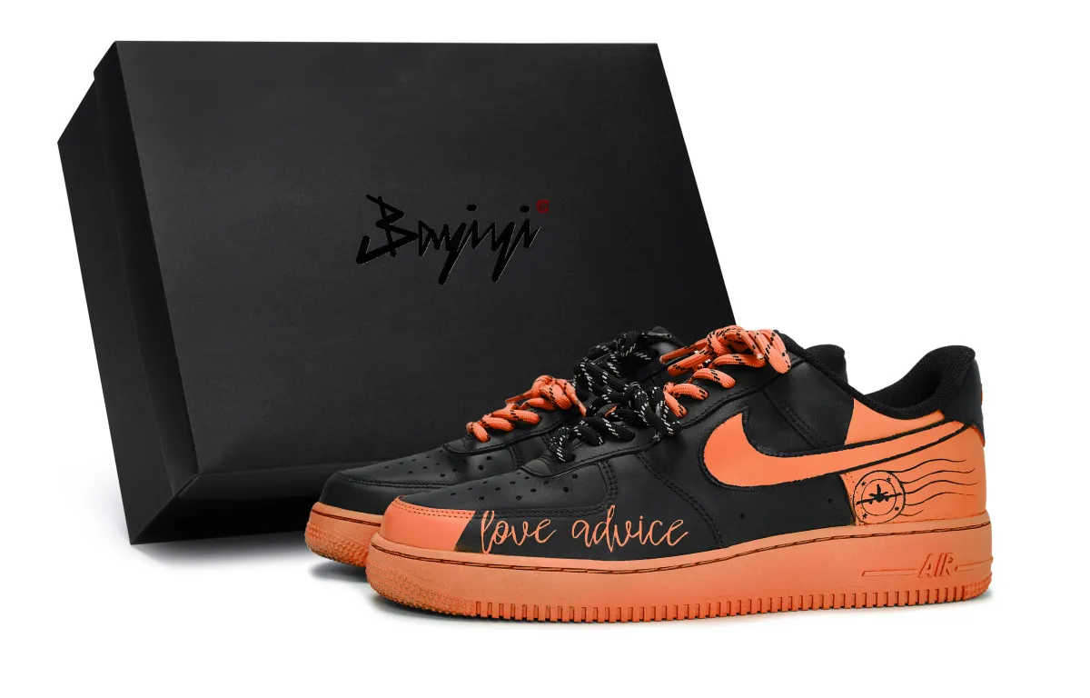 Nike Air Force 1 Advice For Love Abrasion Resistant Low top Skateboard Shoes Unisex Black Orange