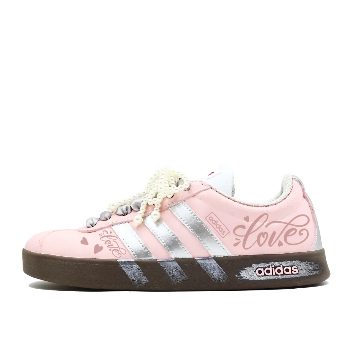 Adidas VL COURT 2.0 Wild Dreams, Love Island Leather Cushioning Low top Skateboard Shoes Unisex Pink Silver