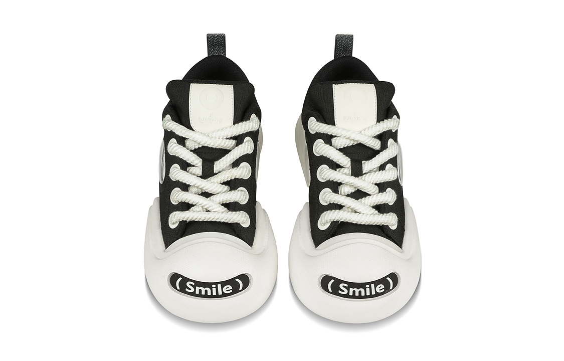 Ouder Smiler Canvas Height Increasing Low top Skateboard Shoes Unisex Black White