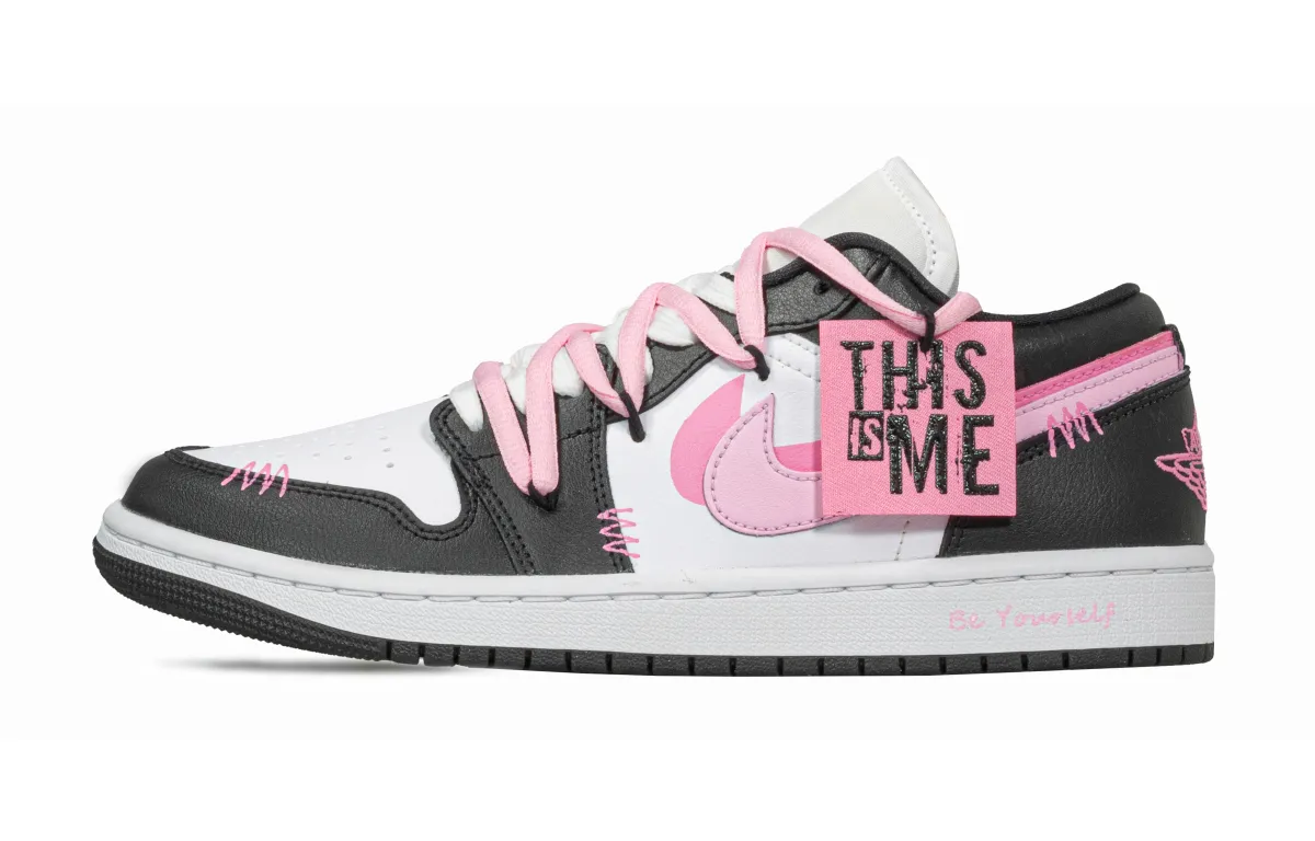 Jordan Air Jordan 1 'Panda' Slip Resistant Abrasion Resistant Low top Skateboard Shoes Women's Black Pink