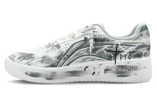 Li Ning Sycee V2 Dark Jungle Slip Resistant Cushioning Low top Skateboard Shoes Men's White Gray