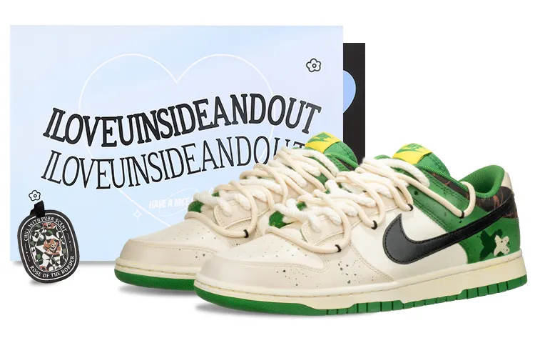 Nike Dunk Leather Slip Resistant Cushioning Abrasion Resistant Low top Skateboard Shoes Men's Beige Green