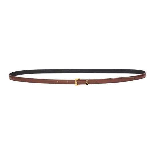 SAINT LAURENT Leather Belts Women's Dark Color Wet Clay Width 1cm