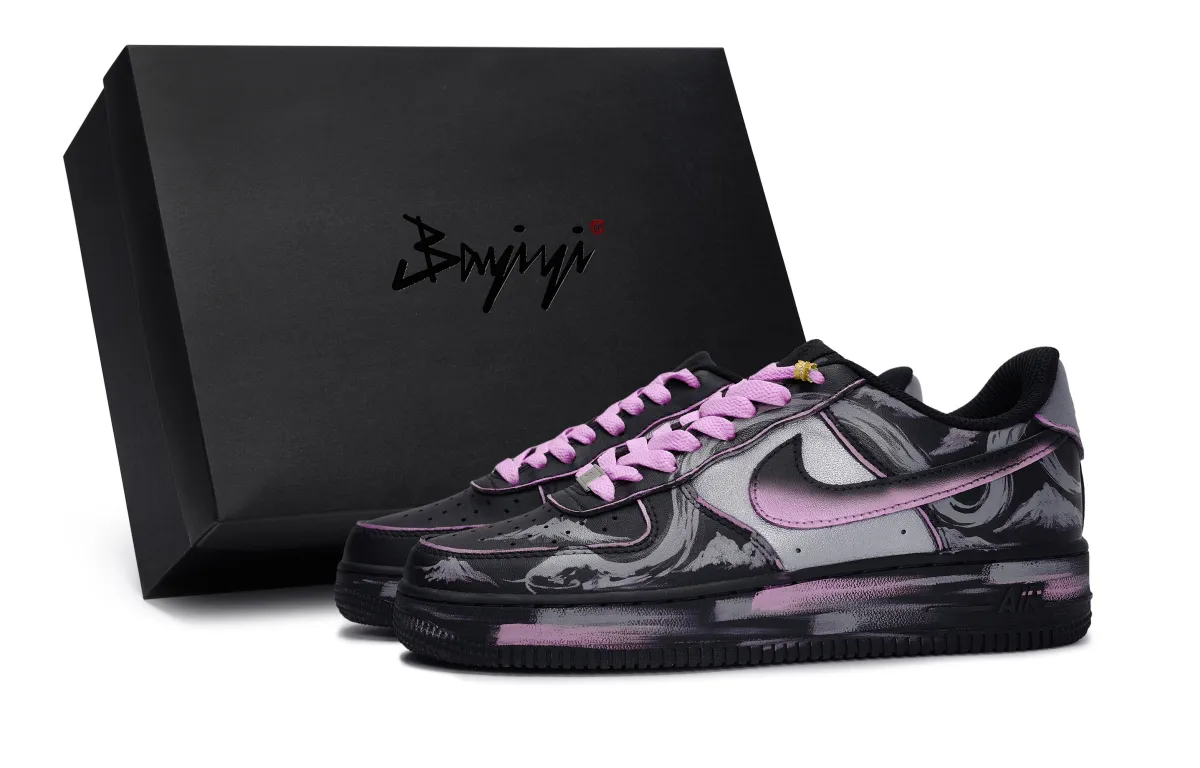 Nike Air Force 1 Slip Resistant Slip Resistant Low top Skateboard Shoes Unisex Black Silver Pink