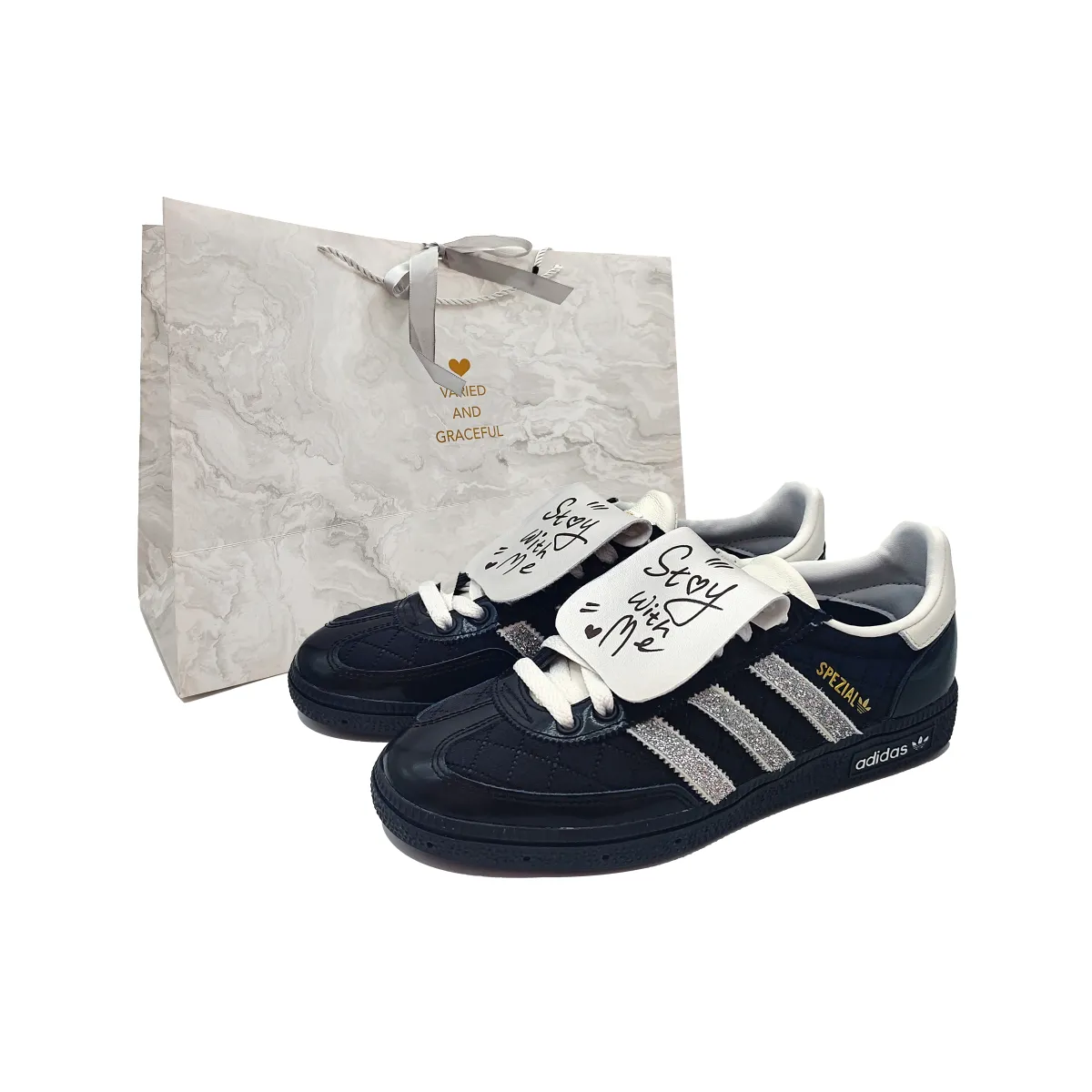 Adidas Originals HANDBALL SPEZIAL Silver Mist Slip Resistant Low top Skateboard Shoes Unisex Black