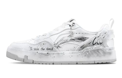 Li Ning Original Era Slip Resistant Abrasion Resistant Low top Skateboard Shoes Men's White Black Gray