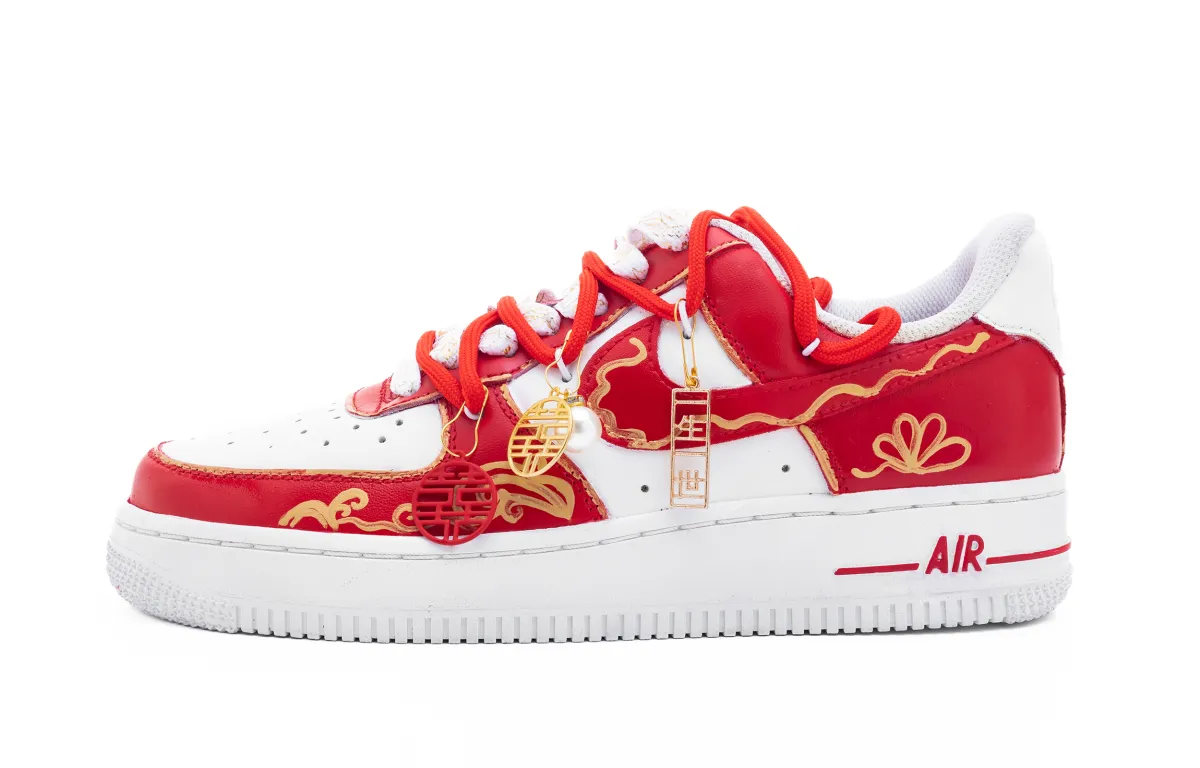 Nike Air Force 1 Red Phoenix Step Slip Resistant Abrasion Resistant Low top Skateboard Shoes Women's Red White