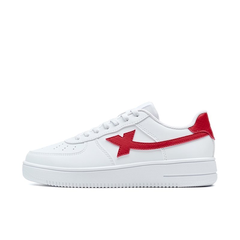 Xtep Air Force One synthetic leather trendy casual wear-resistant lightweight low-cut sneakers for women white and red