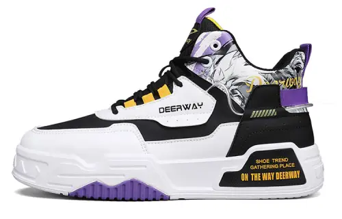 DEERWAY Mid top Skateboard Shoes Men's White Purple Black
