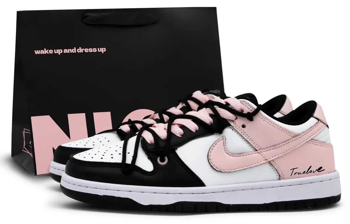 Nike Dunk Cushioning, Wear Resistant Low top Skateboard Shoes Unisex Black Pink