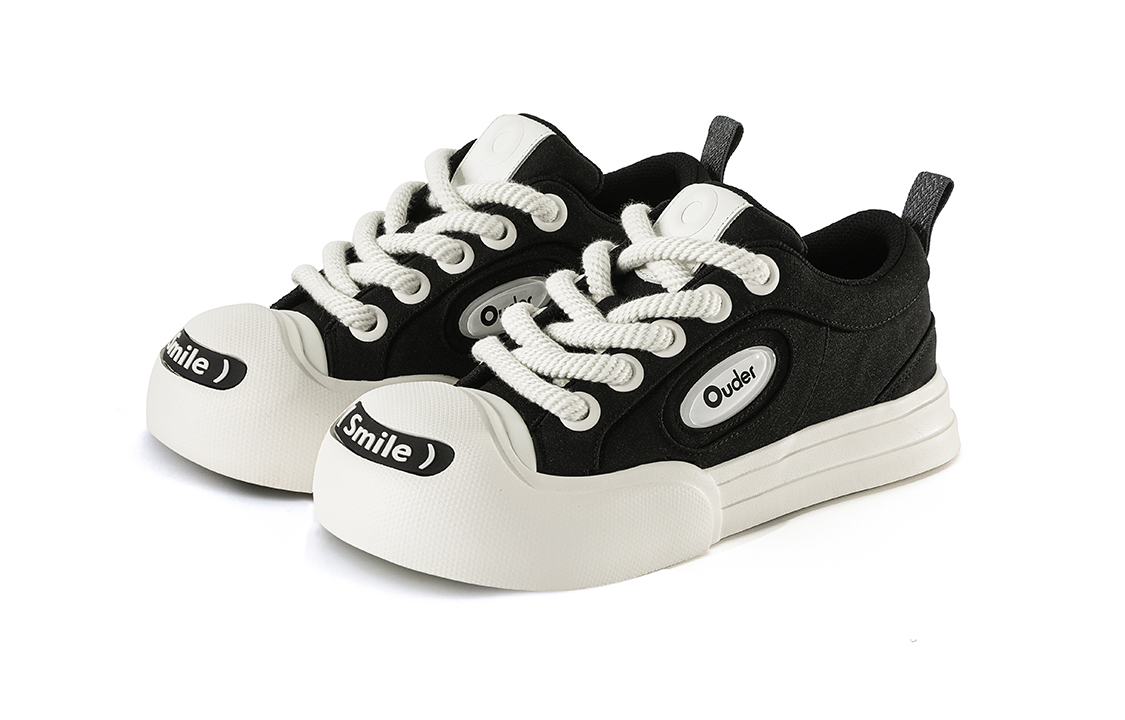 Ouder Smiler Canvas Height Increasing Low top Skateboard Shoes Unisex Black White