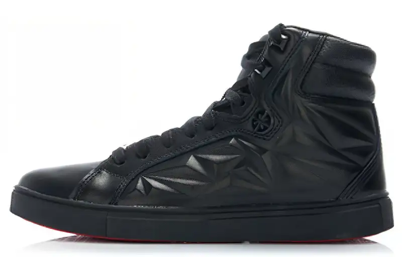 Li Ning Cushioning Slip Resistant Abrasion Resistant High top Skateboard Shoes Men's Pure Black