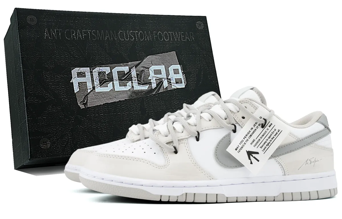 Nike Dunk Abrasion Resistant Lightweight Wear resistant And Lightweight Low top Skateboard Shoes Unisex Gray White